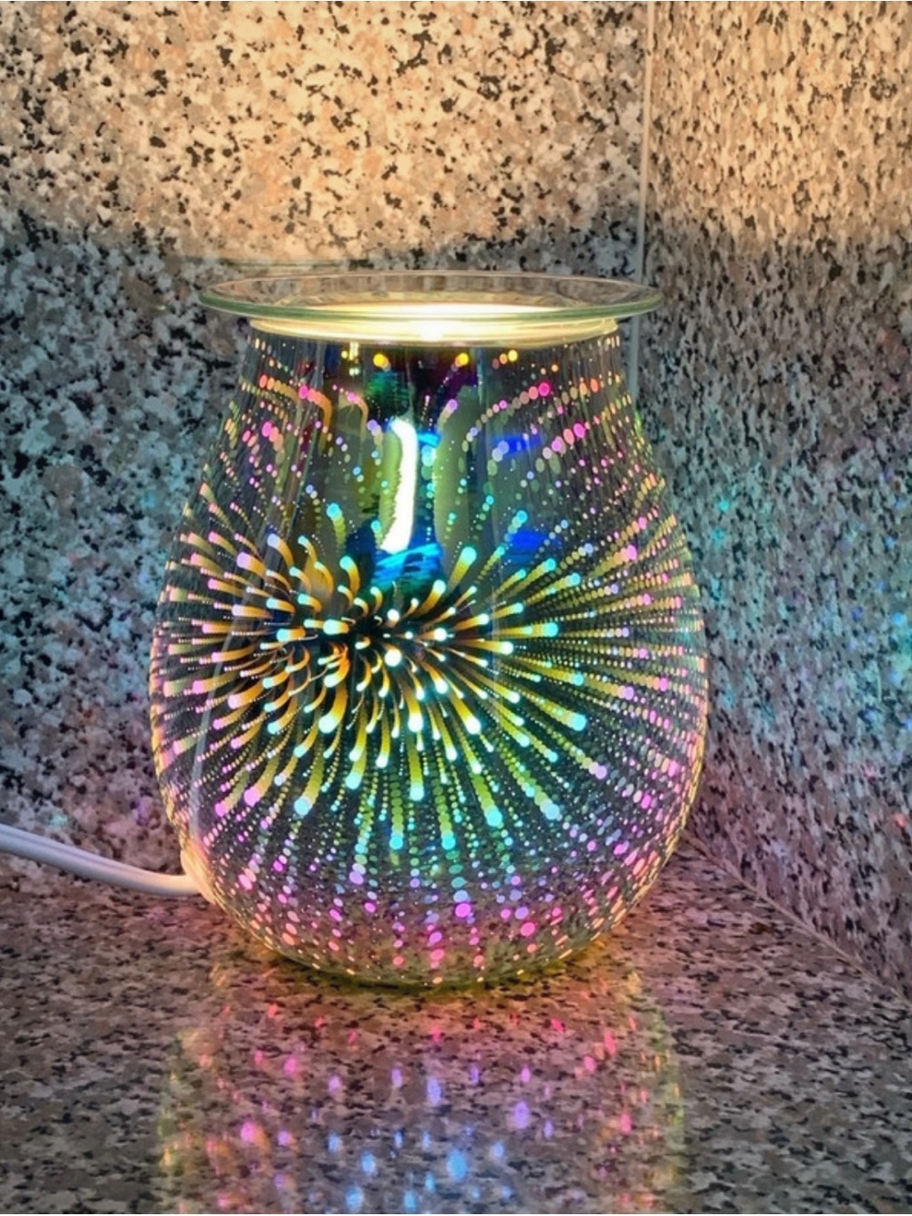 NEW Rainbow Fireworks Glass Electric Oil Burner Warmer G9 Halogen Lamp